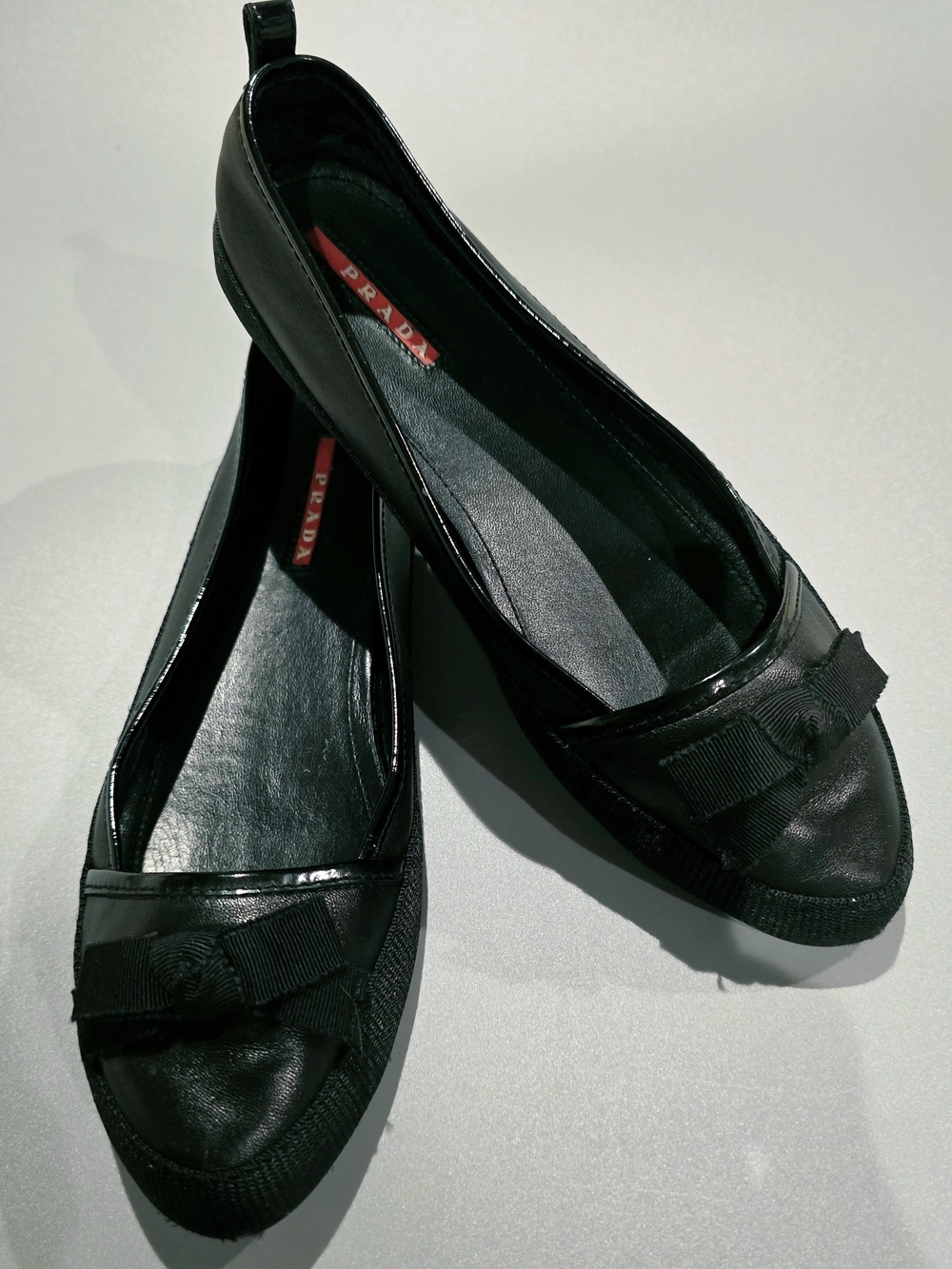 Prada Black Leather Bow Ballet Flats